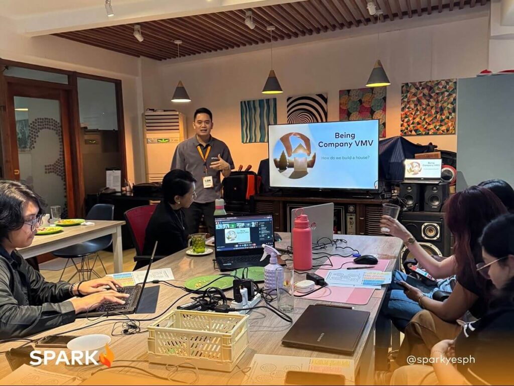 Spark PH trainer conducting a workplace development workshop on company vision, mission, and values to support employee growth
